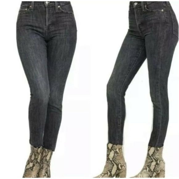 Levis Wedgie Skinny Jeans High Rise 24 Raw Hem Stretch Button Fly Black Gray $98 - Picture 3 of 12